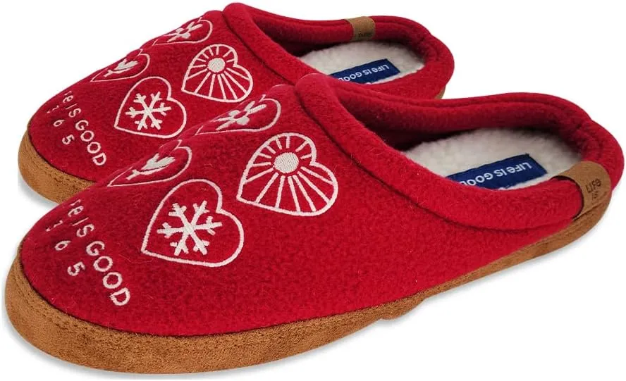 Life is Good Women's Moccasin Slippers, 303593W - Suede & Fleece Open Back Indoor/Outdoor Slip-Ons - Plush & Cozy Slides with Soft Foam & Rubber Soles Stylish & Comfy Available in Different Designs
