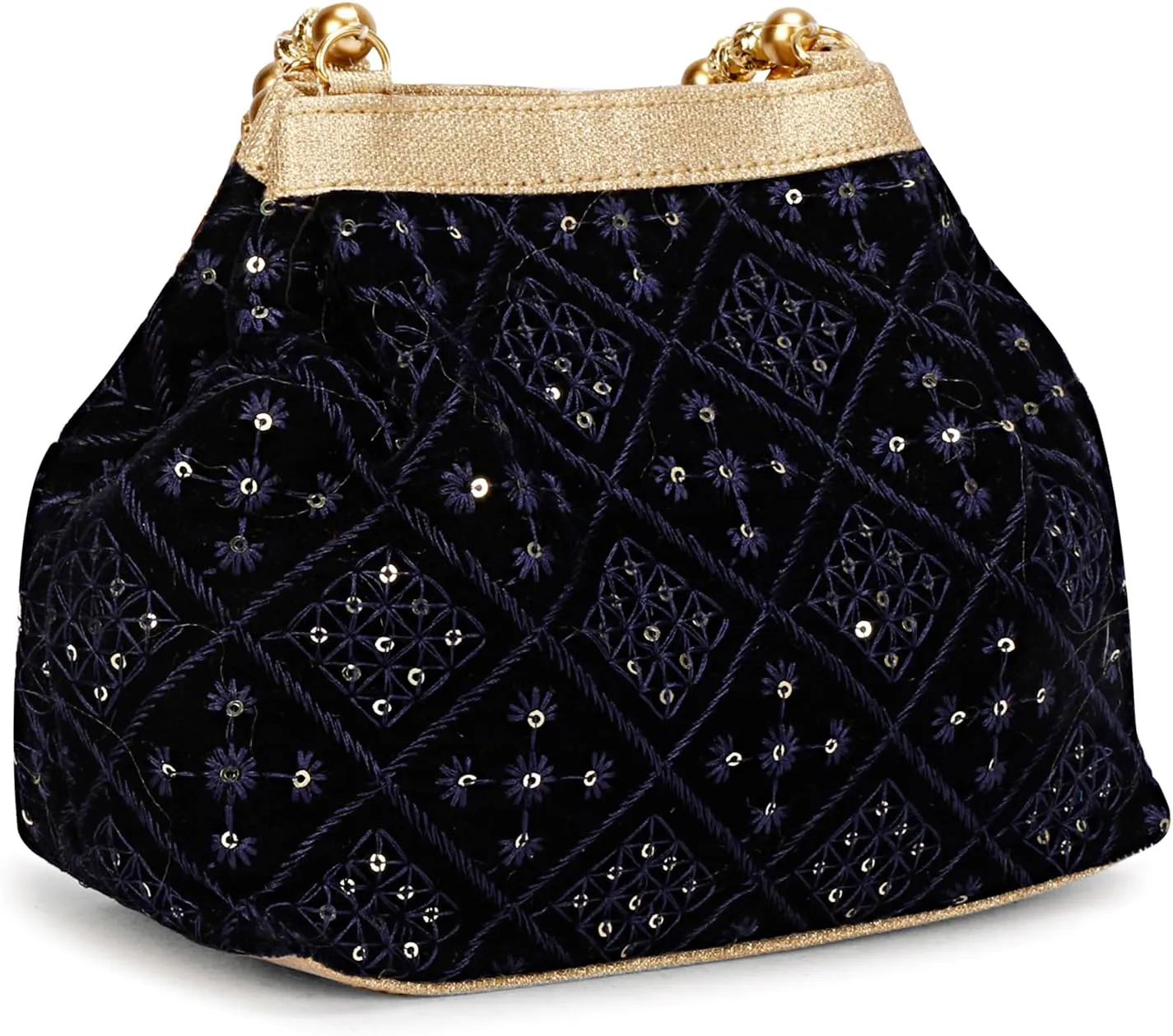 LONGING TO BUY Indian Ethnic Designer Embroidered Silk Potli Bag Batwa Pearls Handle Purse