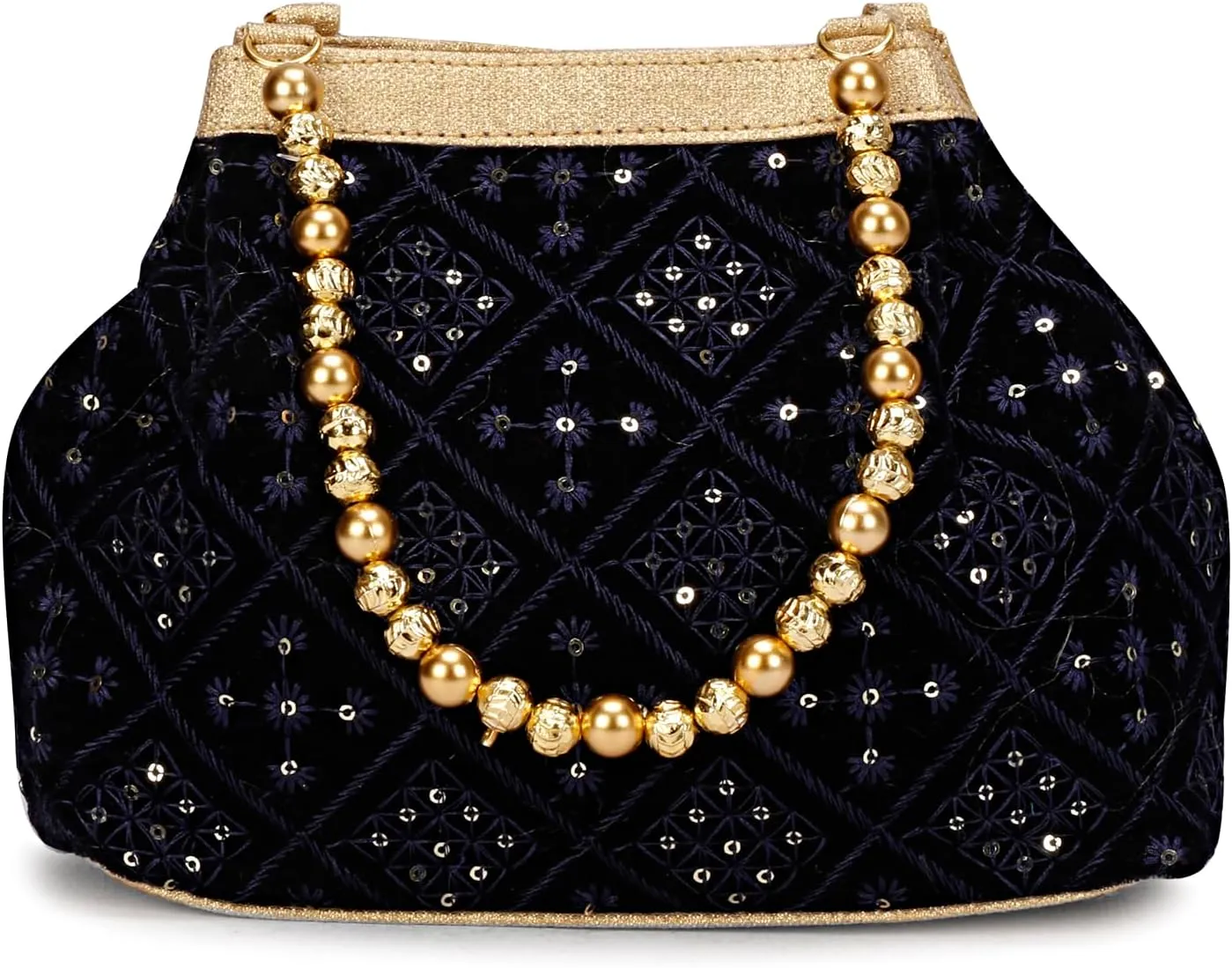 LONGING TO BUY Indian Ethnic Designer Embroidered Silk Potli Bag Batwa Pearls Handle Purse