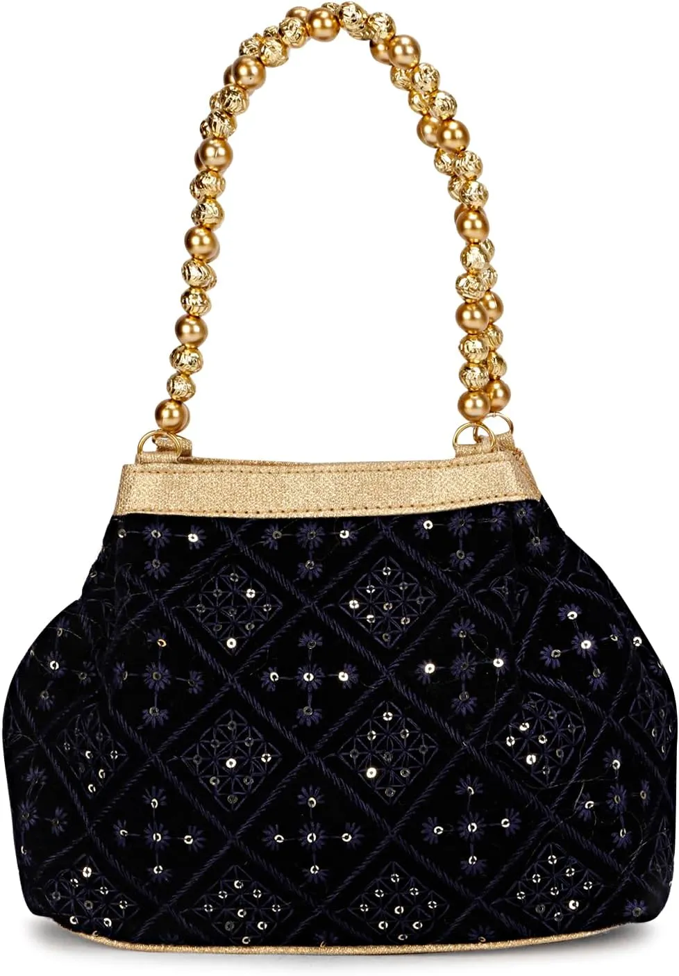 LONGING TO BUY Indian Ethnic Designer Embroidered Silk Potli Bag Batwa Pearls Handle Purse