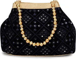 LONGING TO BUY Indian Ethnic Designer Embroidered Silk Potli Bag Batwa Pearls Handle Purse