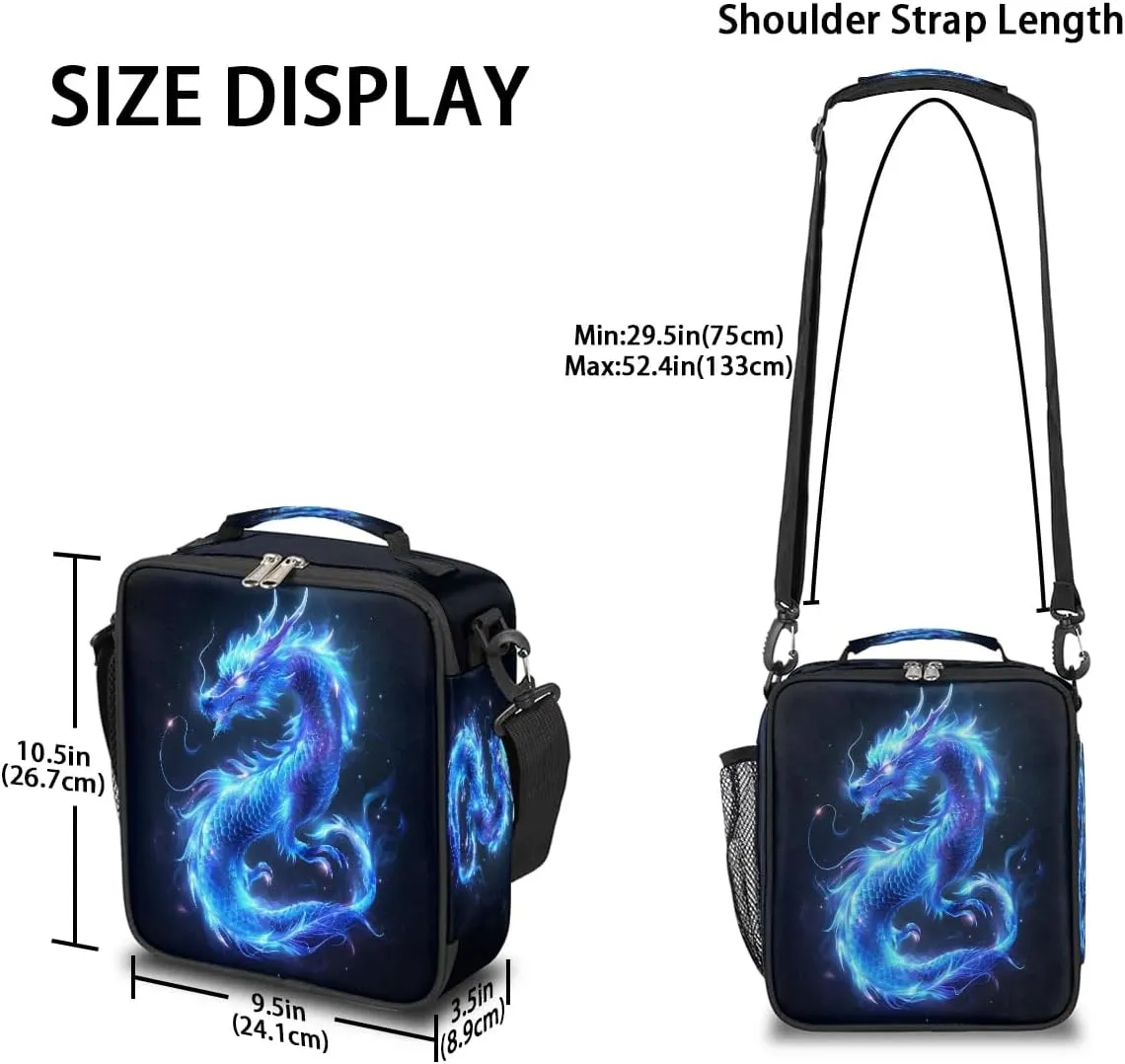 Lunch Box for Kids Boys Girls Water Dragon Kids Lunch Bag Insulated Lunch Bag Tote with Adjustable Shoulder Strap Teens Lunchbox Cooler School Picnic