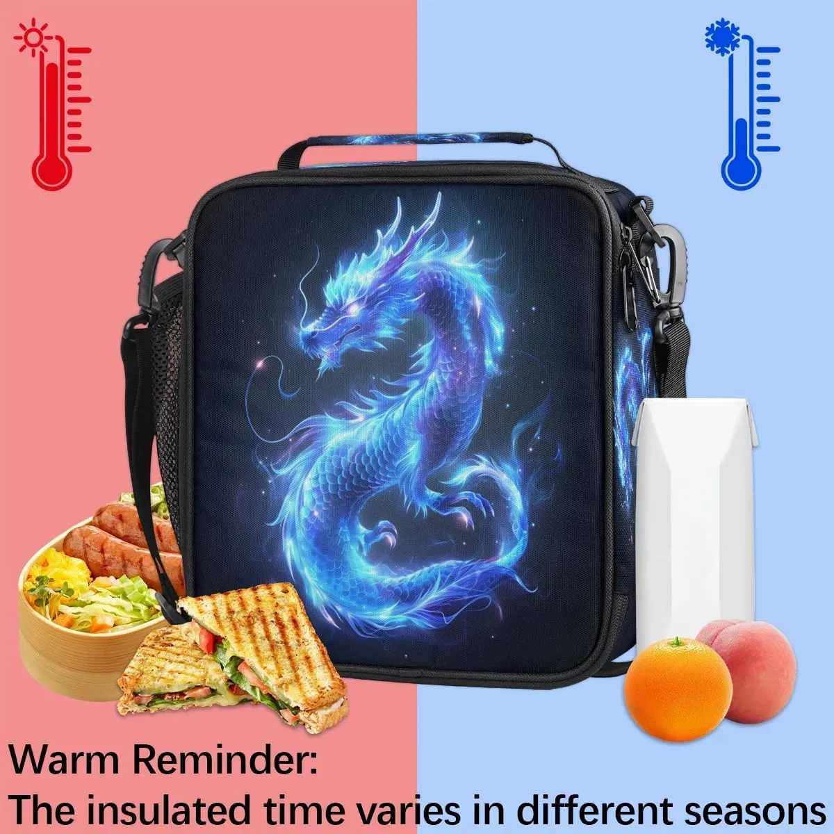 Lunch Box for Kids Boys Girls Water Dragon Kids Lunch Bag Insulated Lunch Bag Tote with Adjustable Shoulder Strap Teens Lunchbox Cooler School Picnic
