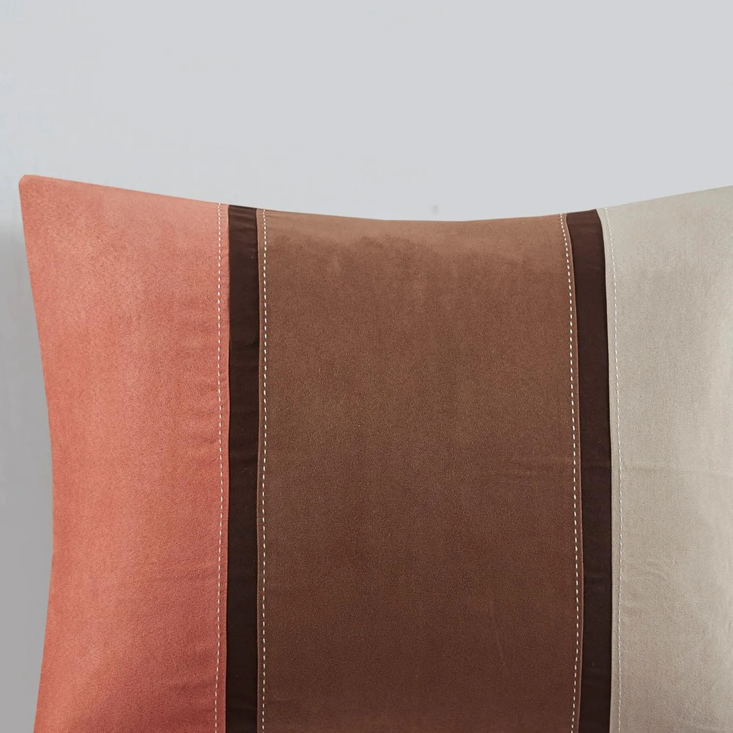 Madison Park Palisades Comforter Set Modern Faux Suede Pieced Stripe Design, All Season Down Alternative Cozy Bedding with Matching Shams, Decorative Pillows, King(104"x92"), Coral 7 Piece