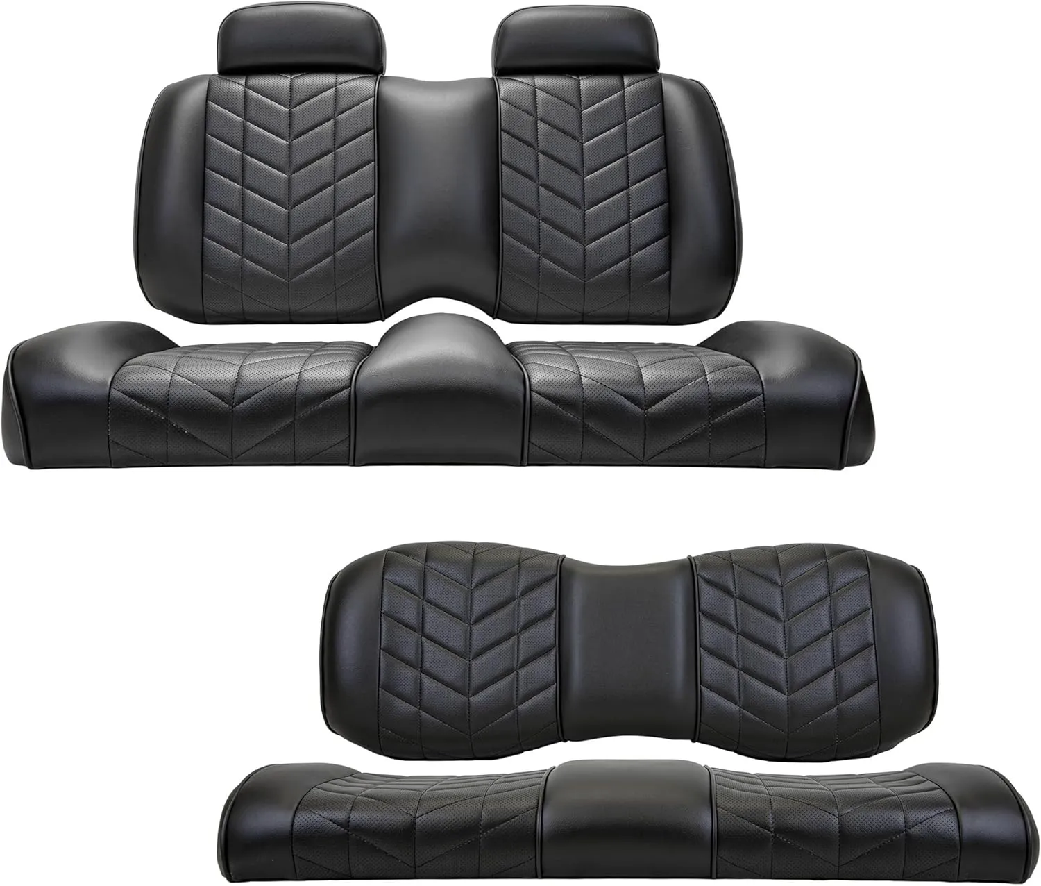 MADJAX Aviator Golf Cart Cushion Kit Compatible with EZGO TXT XSeries Models | Front & Rear Premium Seat Back & Bottom Assemblies | Black