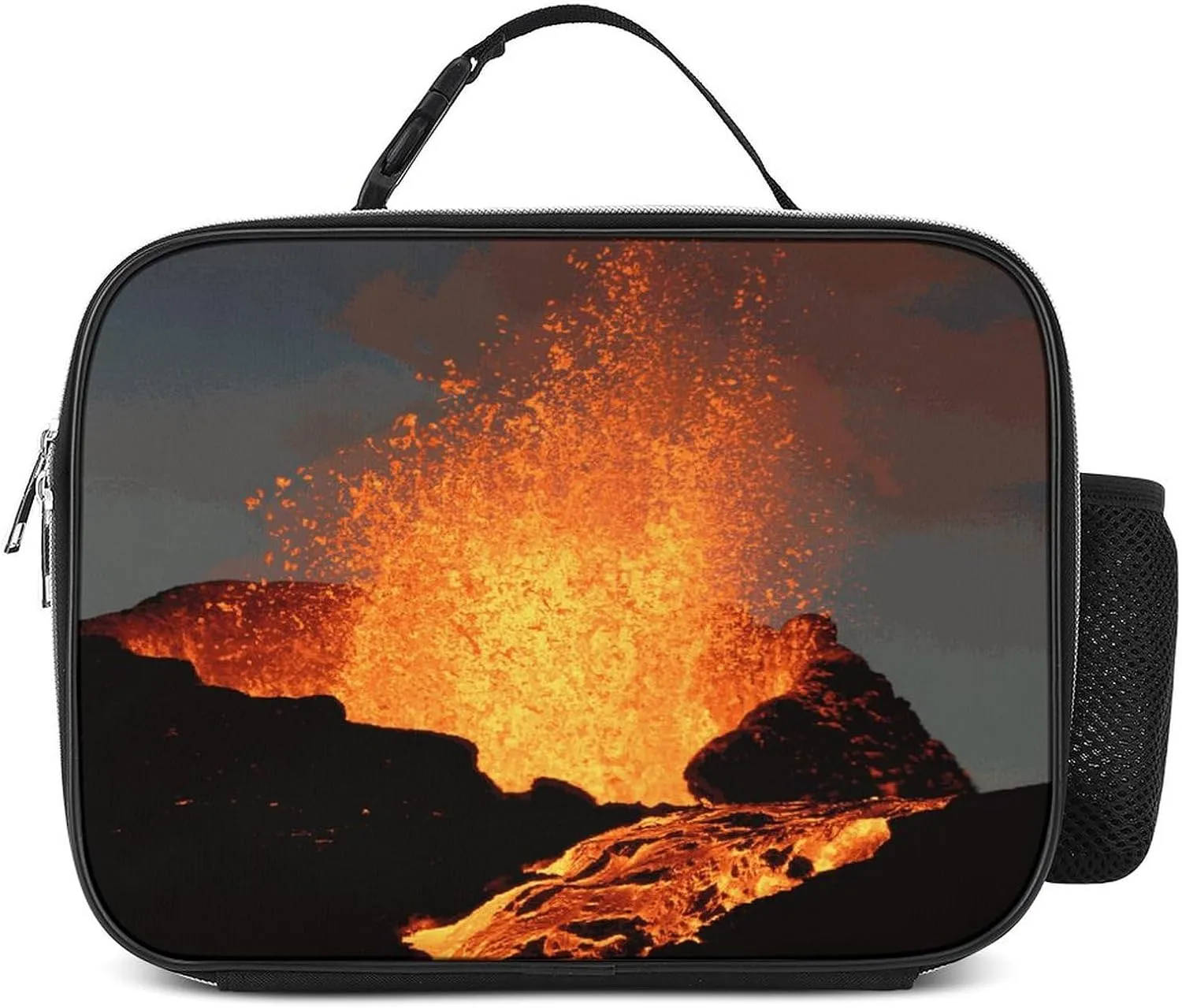 Magma Volcanoes Eruption Travel Lunch Bags Insulated Tote Bag with Detachable Buckled Handle to-Go Food Containers