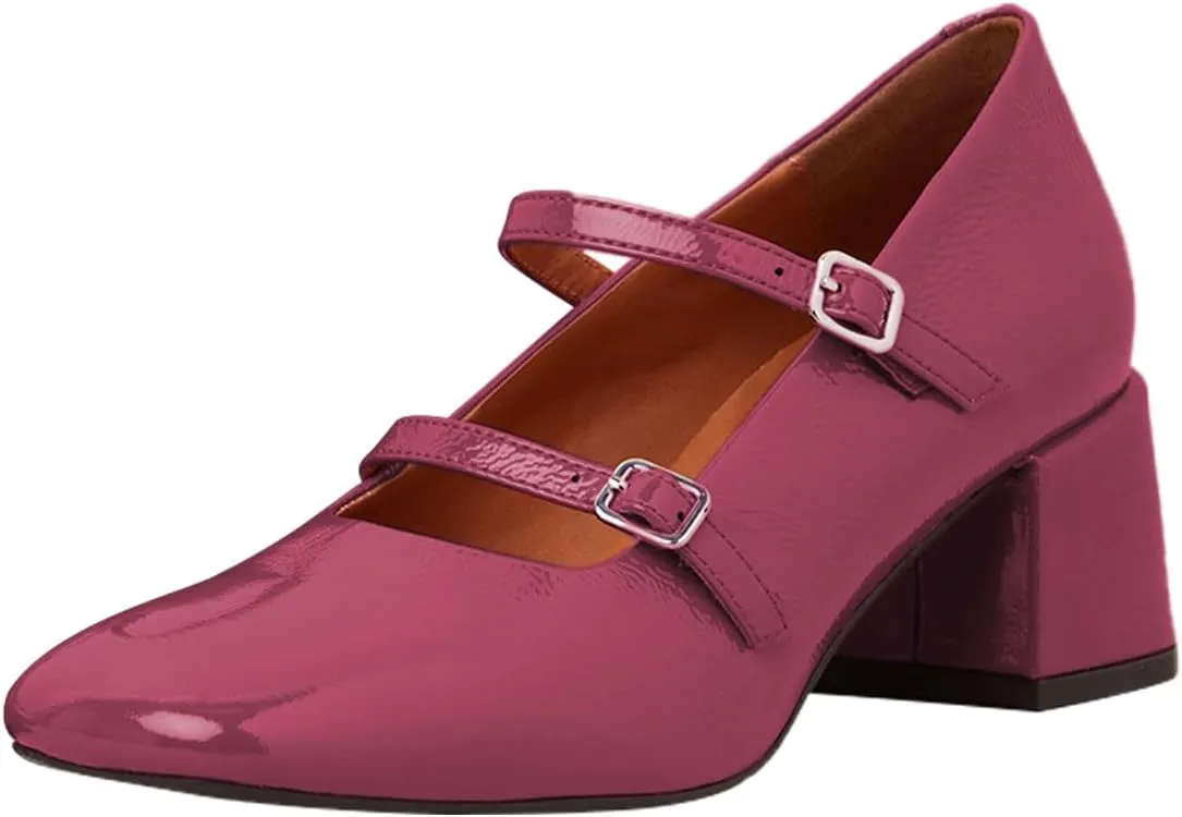 Maiyang Women Chic Two Straps Buckled Mary Jane Pumps Round Toe Chunky Mid Heel Party Event Dress Daily Shoes Size 4-16 US