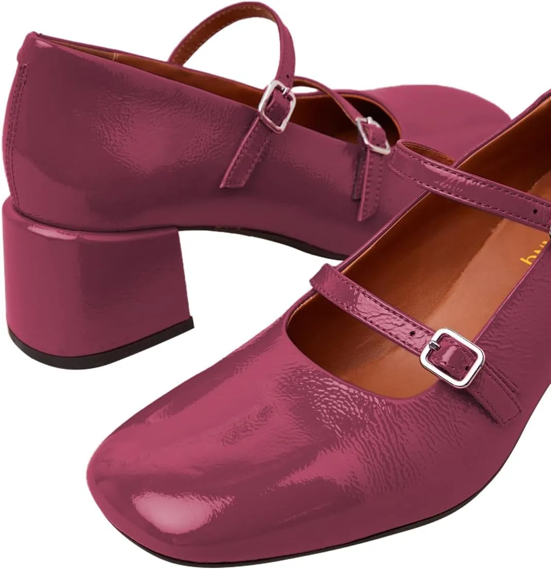 Maiyang Women Chic Two Straps Buckled Mary Jane Pumps Round Toe Chunky Mid Heel Party Event Dress Daily Shoes Size 4-16 US