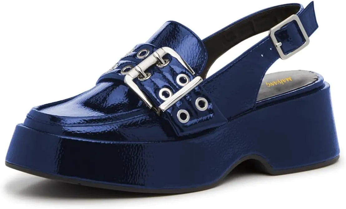 Maiyang Women Closed Round Toe Slingback Buckled Pumps Platform Wedge Mid Heel Slip on Sandals Summer Casual Dress Shoes Size 4-16 US