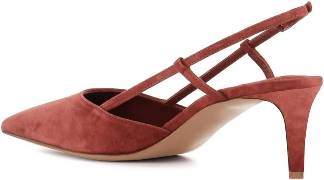 Maiyang Women Pointed Toe Low Kitten Heel Slingback Pumps Buckled Fashion Daily Office Party Dress Sandals Size 4-16 US
