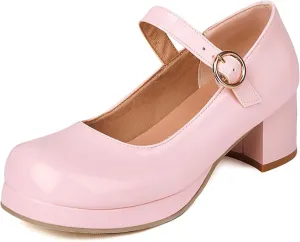 Mary Jane Heels Round Closed Toe High Block Chunky Heels Mary Jane Pumps Comfortable Vintage Heels Dress Shoes
