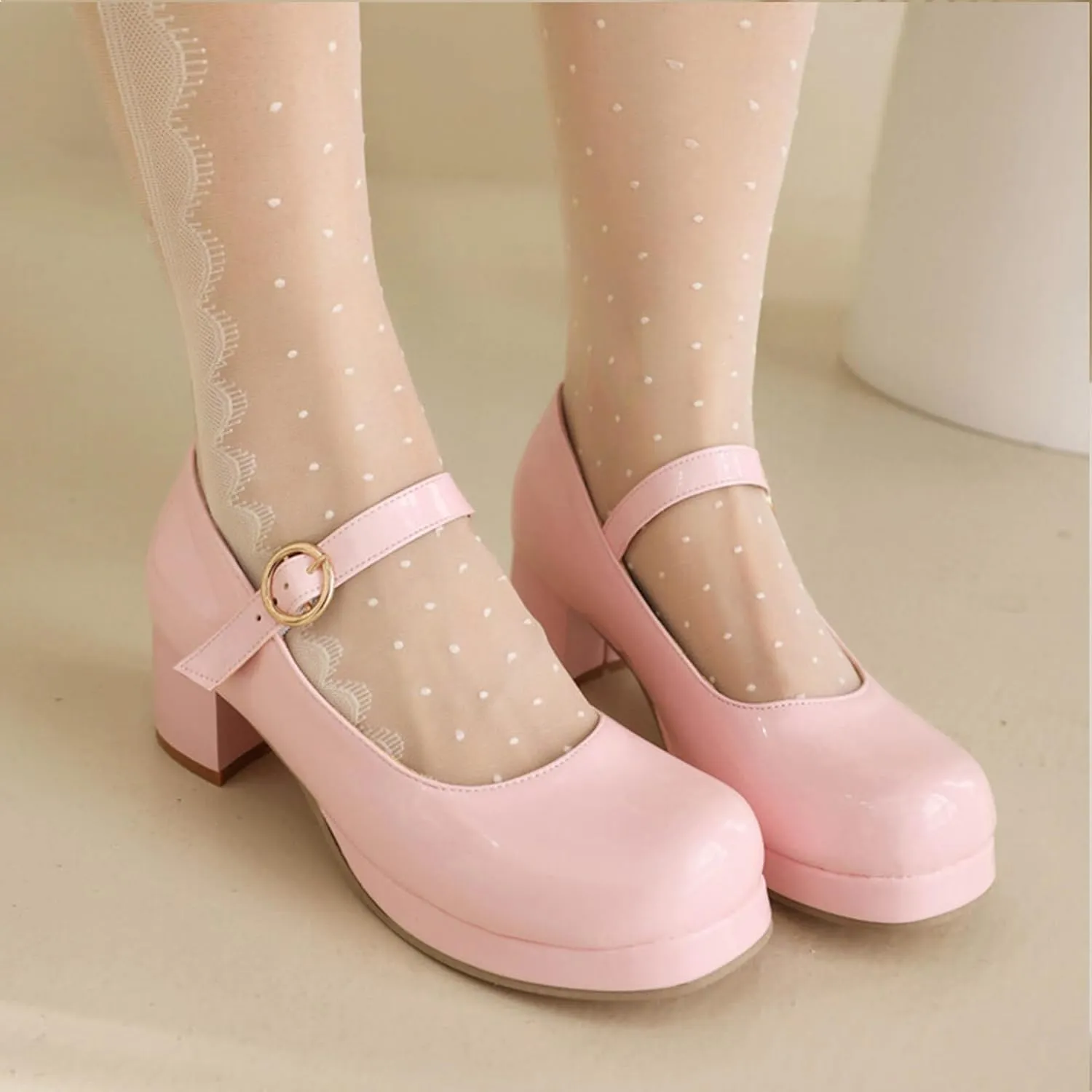 Mary Jane Heels Round Closed Toe High Block Chunky Heels Mary Jane Pumps Comfortable Vintage Heels Dress Shoes