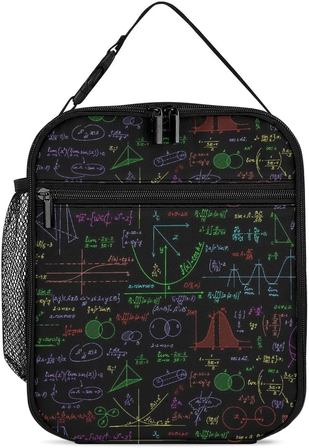 Math Plots Formulas Calculations Insulated Lunch Box Container Portable Meal Tote Bag with Detachable Buckled Handle for Unisex