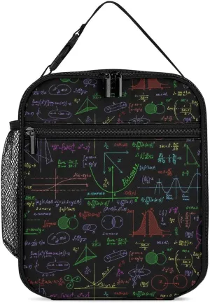 Math Plots Formulas Calculations Insulated Lunch Box Container Portable Meal Tote Bag with Detachable Buckled Handle for Unisex