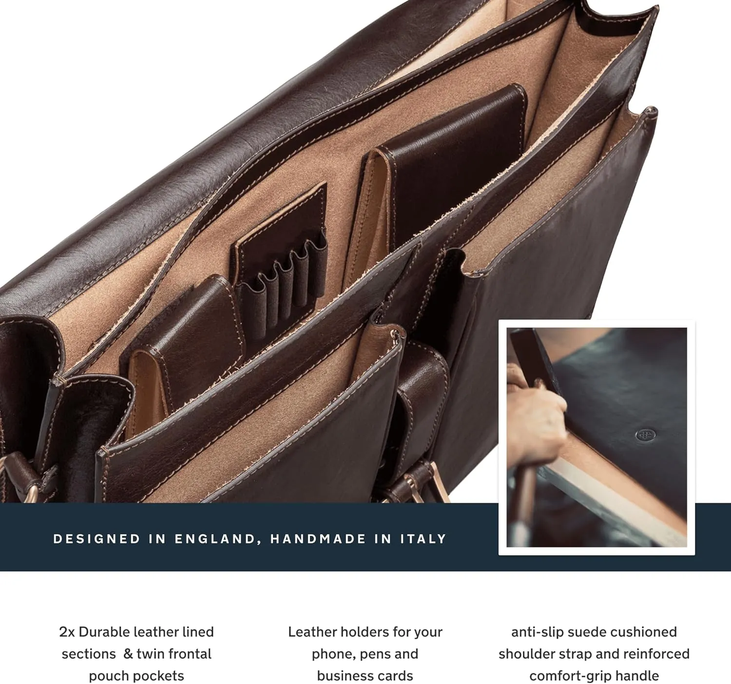 Maxwell Scott - Mens Luxury Leather Large Briefcase - 2 Sections for Files/Laptop - Handmade in Italy - The Tomacelli2