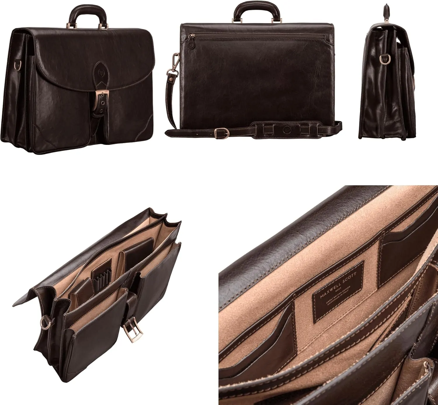 Maxwell Scott - Mens Luxury Leather Large Briefcase - 2 Sections for Files/Laptop - Handmade in Italy - The Tomacelli2