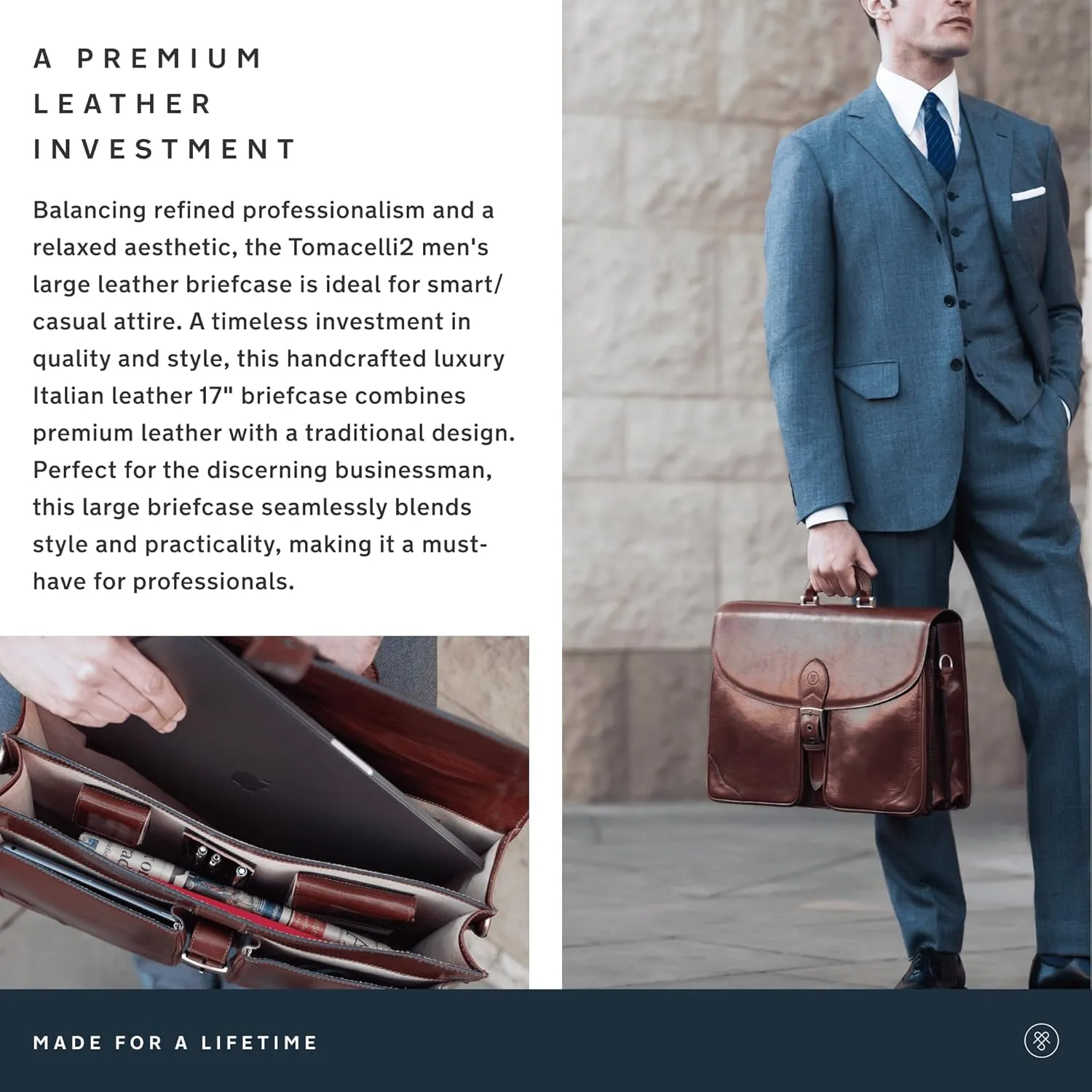 Maxwell Scott - Mens Luxury Leather Large Briefcase - 2 Sections for Files/Laptop - Handmade in Italy - The Tomacelli2