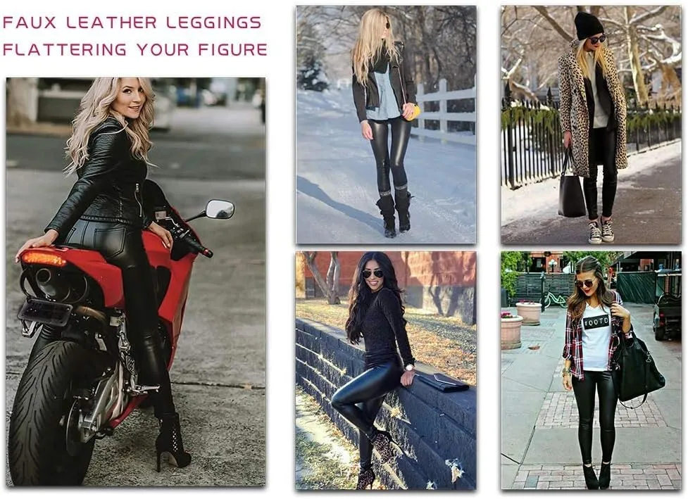 MCEDAR Women’s Faux Leather Leggings with Pocket Plus Size Girls High Waisted Sexy Skinny Pants