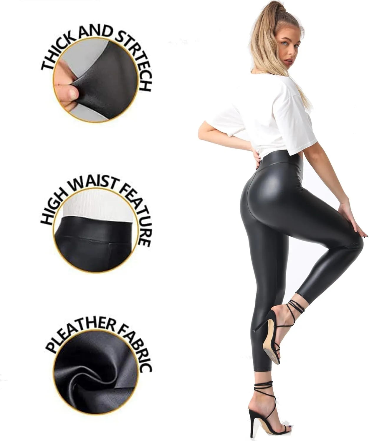MCEDAR Women’s Plus Size Faux Leather Leggings Girls High Waisted Sexy Skinny Pants