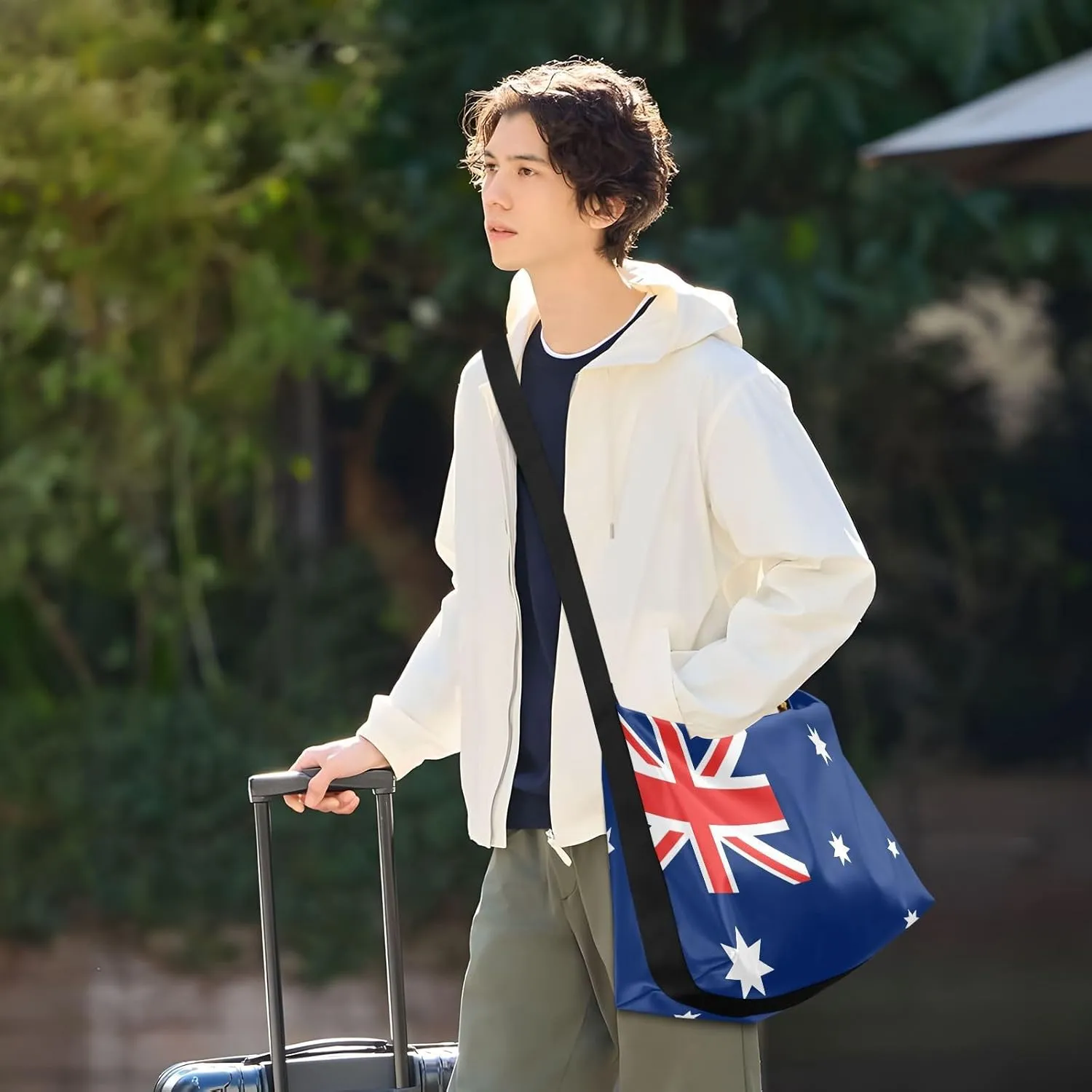 MCHIVER Flag Hobo Shoulder Bag for Women Men PU Leather Crossbody Bag Slouchy Tote Handbags for Working Shopping Traveling