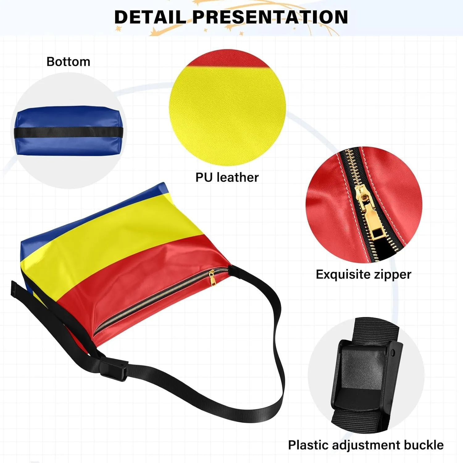 MCHIVER Flag Hobo Shoulder Bag for Women Men PU Leather Crossbody Bag Slouchy Tote Handbags for Working Shopping Traveling