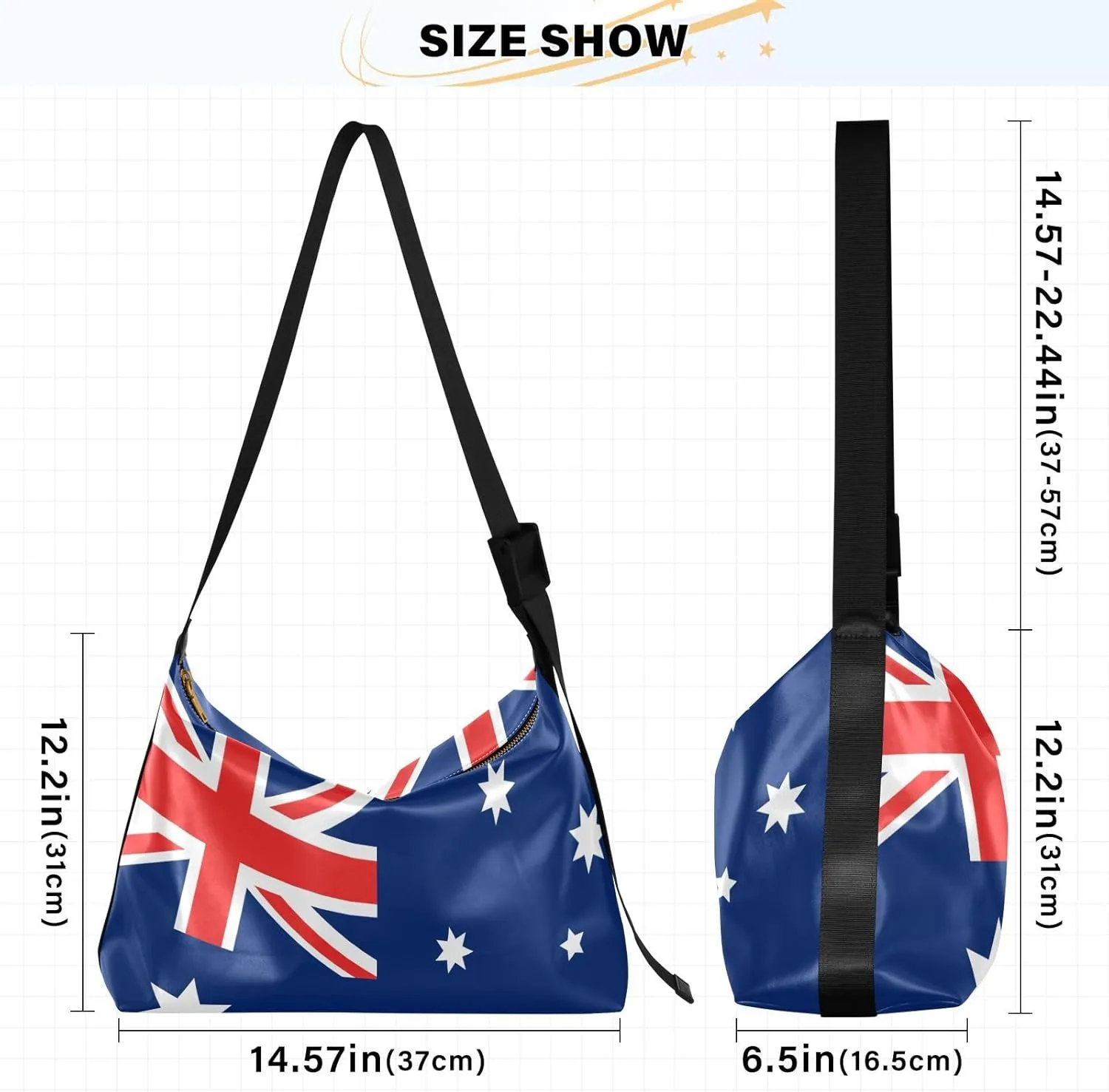 MCHIVER Flag Hobo Shoulder Bag for Women Men PU Leather Crossbody Bag Slouchy Tote Handbags for Working Shopping Traveling