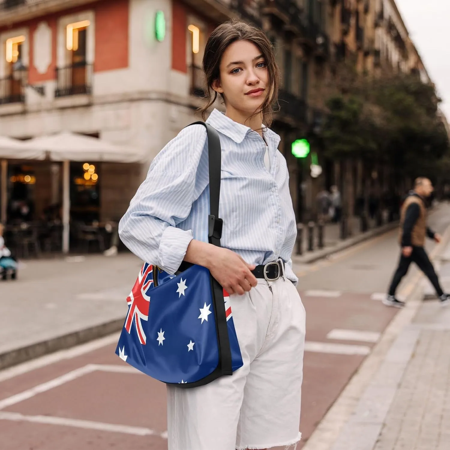 MCHIVER Flag Hobo Shoulder Bag for Women Men PU Leather Crossbody Bag Slouchy Tote Handbags for Working Shopping Traveling