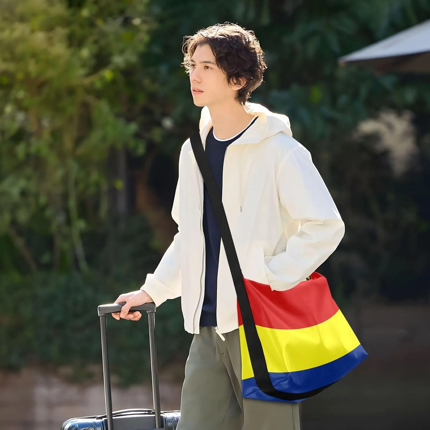 MCHIVER Flag Hobo Shoulder Bag for Women Men PU Leather Crossbody Bag Slouchy Tote Handbags for Working Shopping Traveling