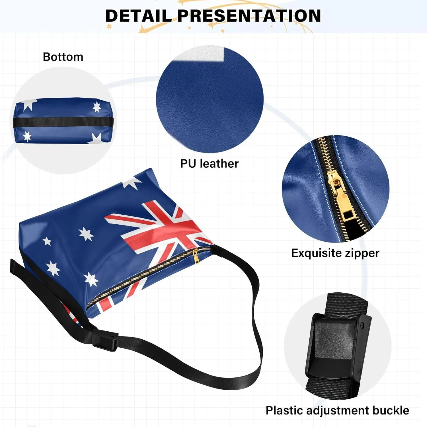 MCHIVER Flag Hobo Shoulder Bag for Women Men PU Leather Crossbody Bag Slouchy Tote Handbags for Working Shopping Traveling