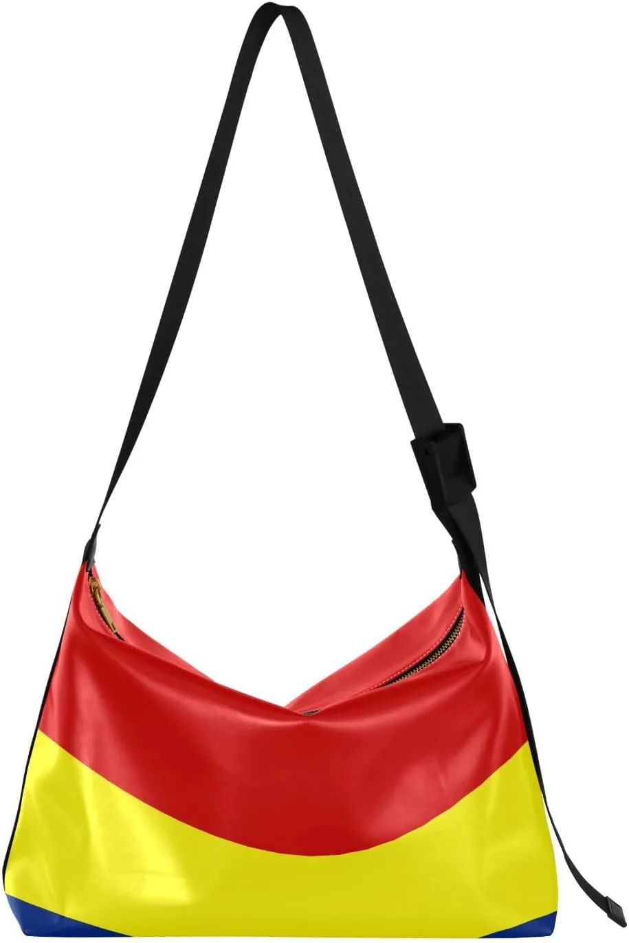 MCHIVER Flag Hobo Shoulder Bag for Women Men PU Leather Crossbody Bag Slouchy Tote Handbags for Working Shopping Traveling