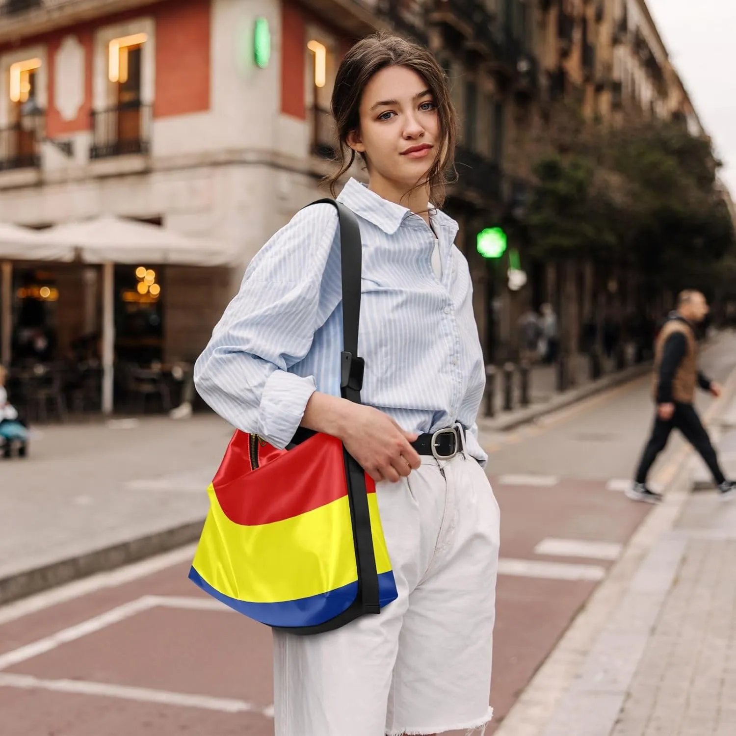 MCHIVER Flag Hobo Shoulder Bag for Women Men PU Leather Crossbody Bag Slouchy Tote Handbags for Working Shopping Traveling