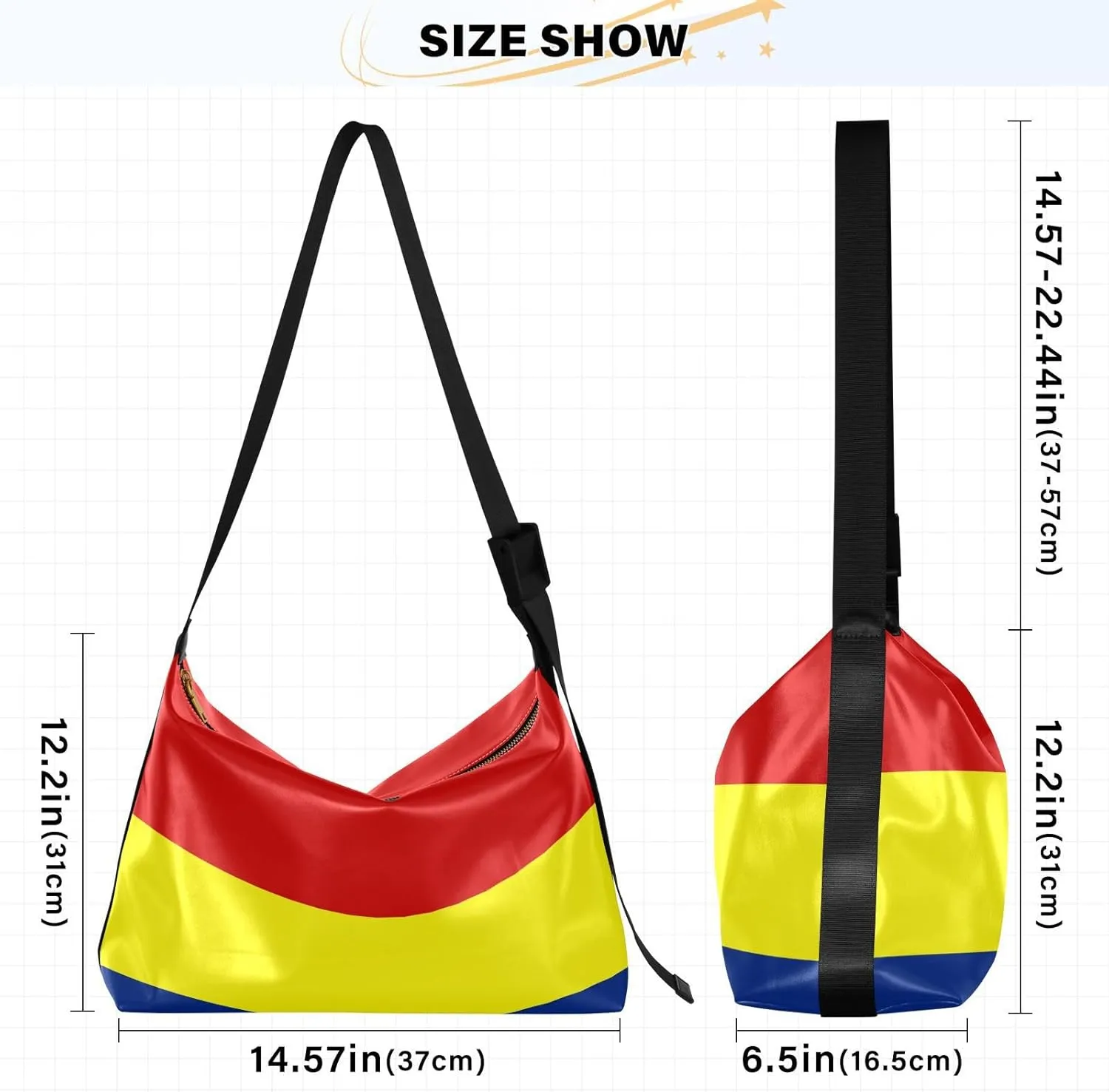 MCHIVER Flag Hobo Shoulder Bag for Women Men PU Leather Crossbody Bag Slouchy Tote Handbags for Working Shopping Traveling