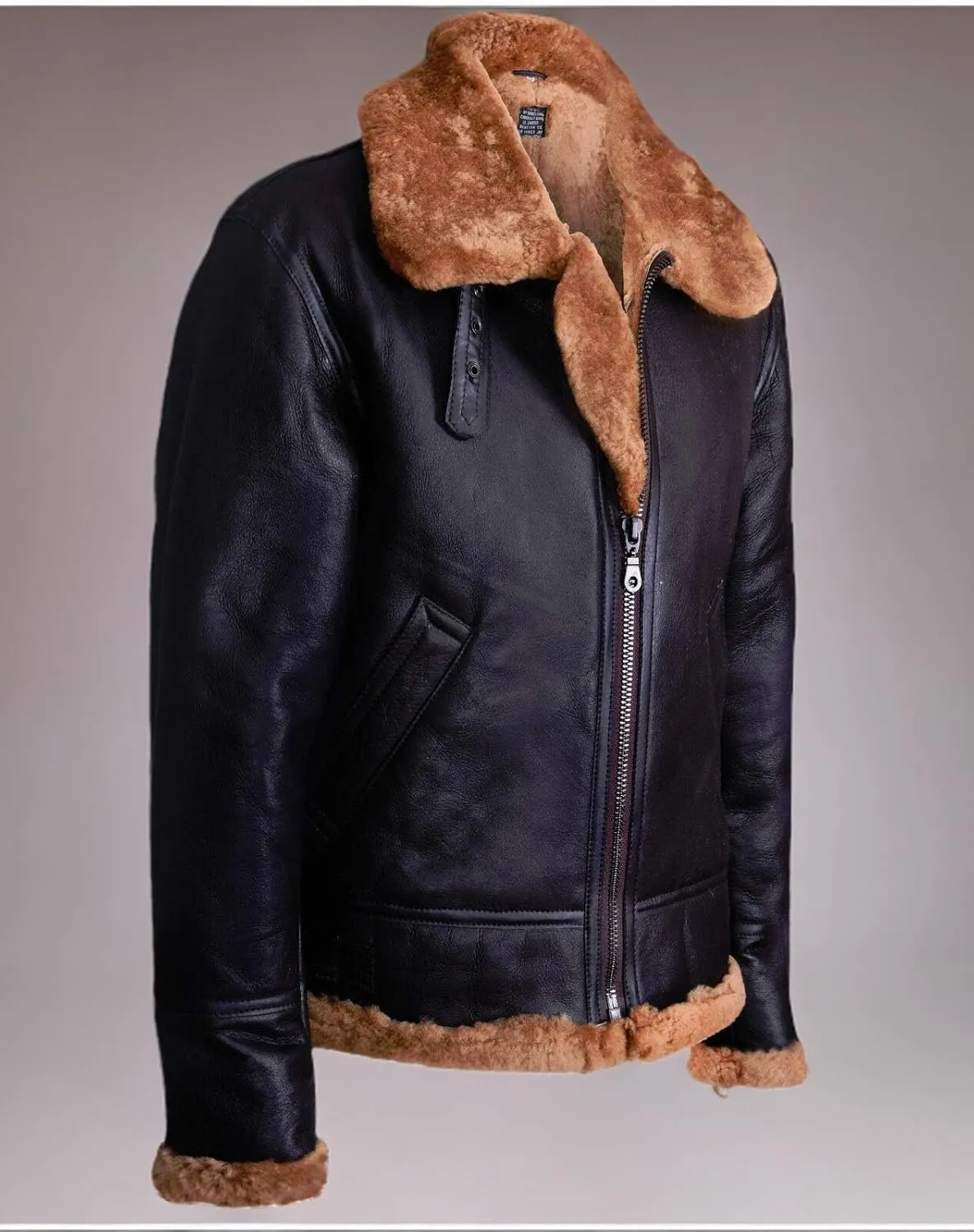 Men's Aviator Ginger Brown B3 Real Shearling Sheepskin Leather Bomber Flying Jacket