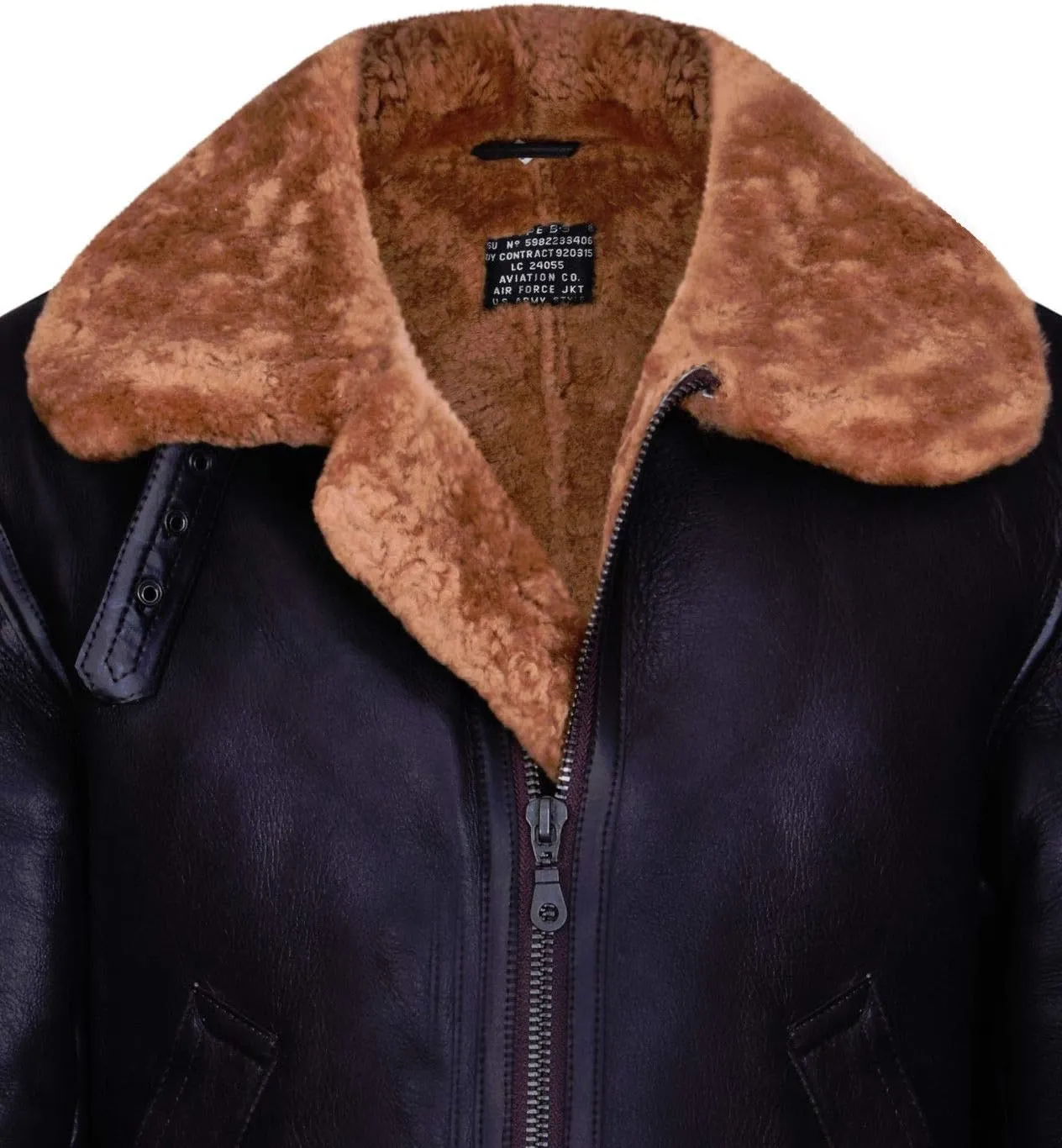 Men's Aviator Ginger Brown B3 Real Shearling Sheepskin Leather Bomber Flying Jacket