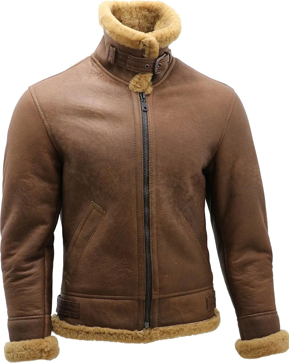 Men's Brown B3 Shearling Sheepskin WW 2 Bomber Leather Flying Aviator Jacket