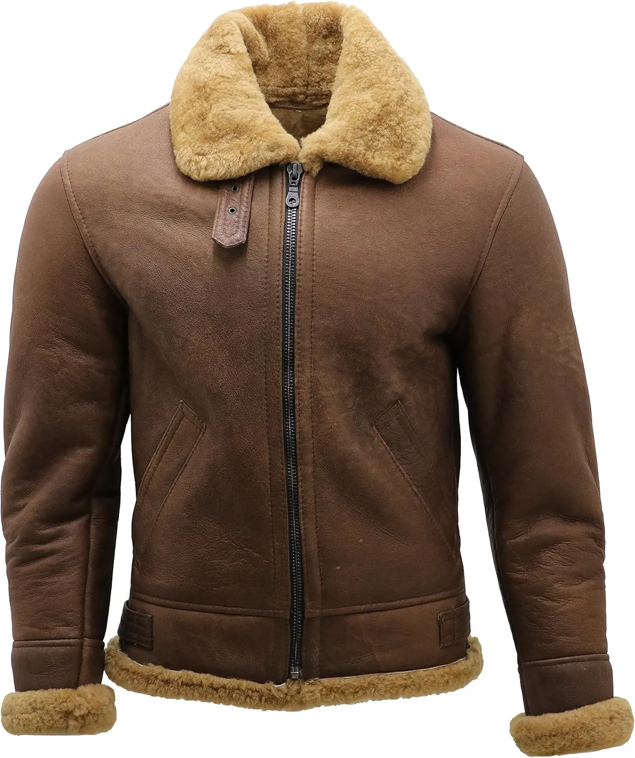 Men's Brown B3 Shearling Sheepskin WW 2 Bomber Leather Flying Aviator Jacket