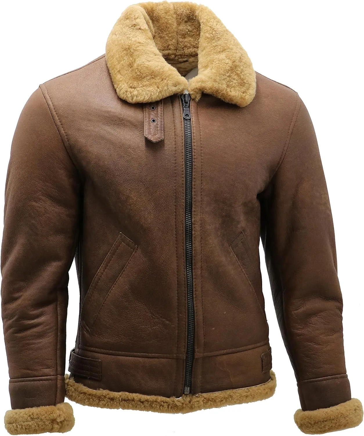 Men's Brown B3 Shearling Sheepskin WW 2 Bomber Leather Flying Aviator Jacket