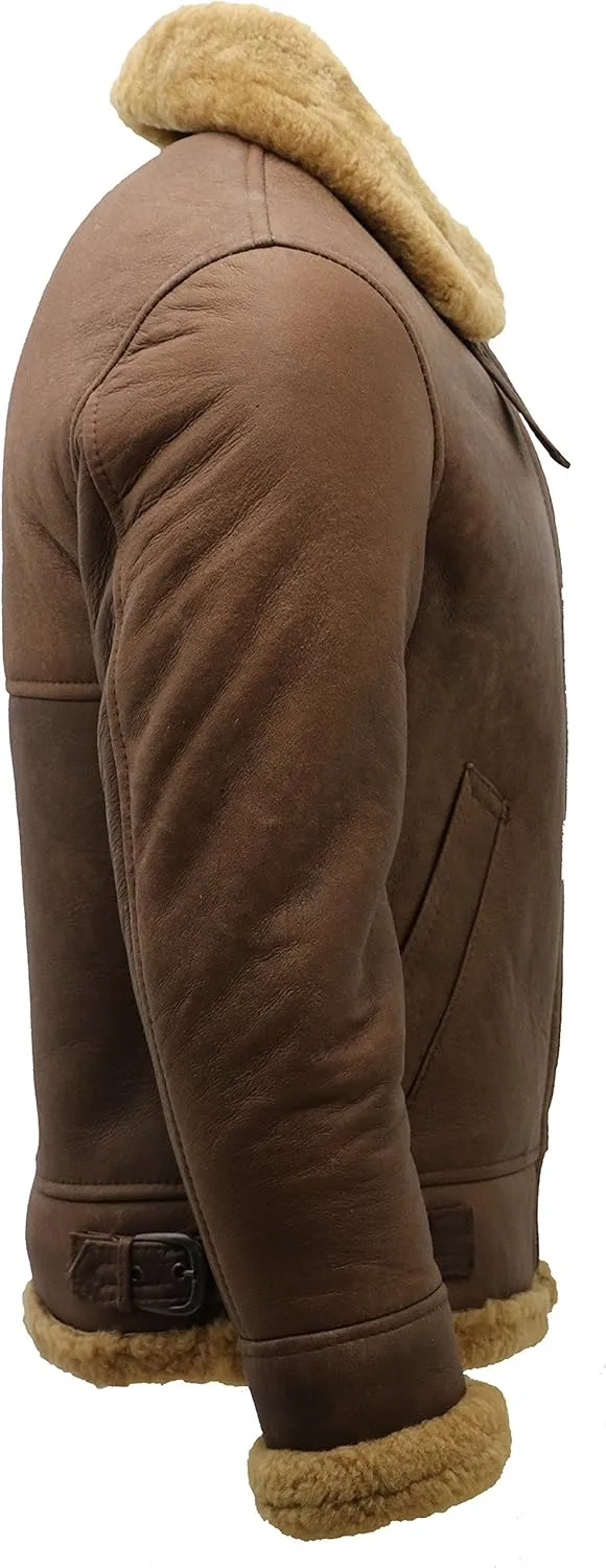 Men's Brown B3 Shearling Sheepskin WW 2 Bomber Leather Flying Aviator Jacket