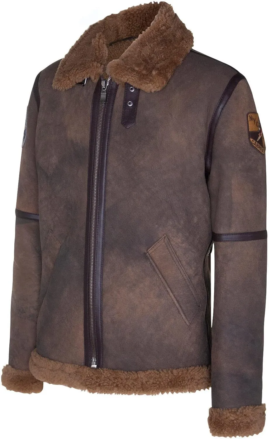 Men's Brown B3 Shearling Sheepskin WW2 Bomber Leather Aviator Jacket