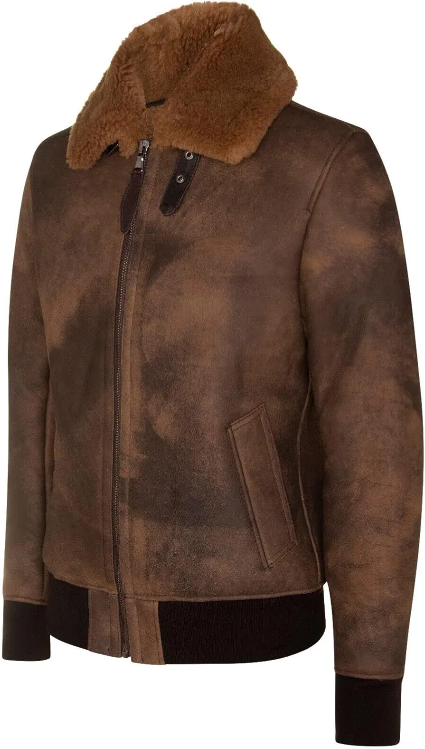 Men's Brown Genuine Sheepskin Shearling Leather B3 Bomber Aviator Jacket