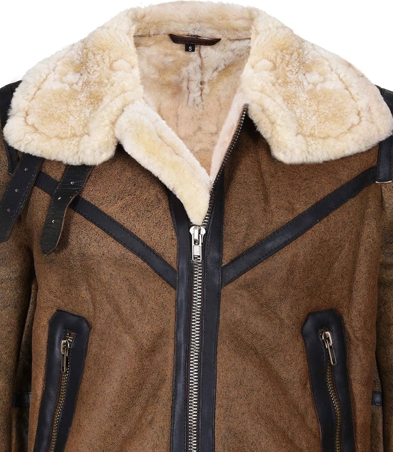 Mens Brown Vintage Pilot B3 Sheepskin Flying Leather Jacket