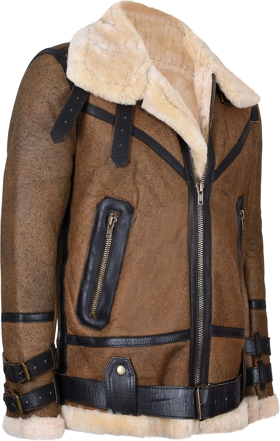 Mens Brown Vintage Pilot B3 Sheepskin Flying Leather Jacket