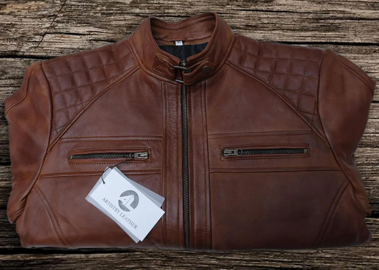 Mens Genuine Leather Biker Jacket Black | Vintage Brown Distressed Lambskin Motorcycle Jackets for Men