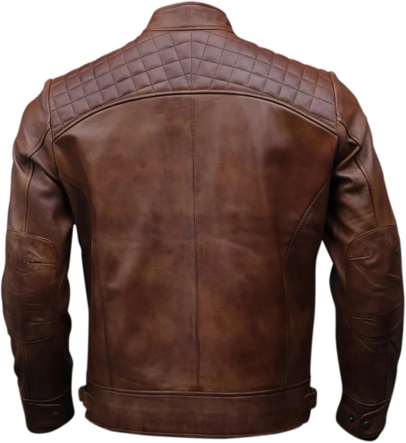 Mens Genuine Leather Biker Jacket Black | Vintage Brown Distressed Lambskin Motorcycle Jackets for Men