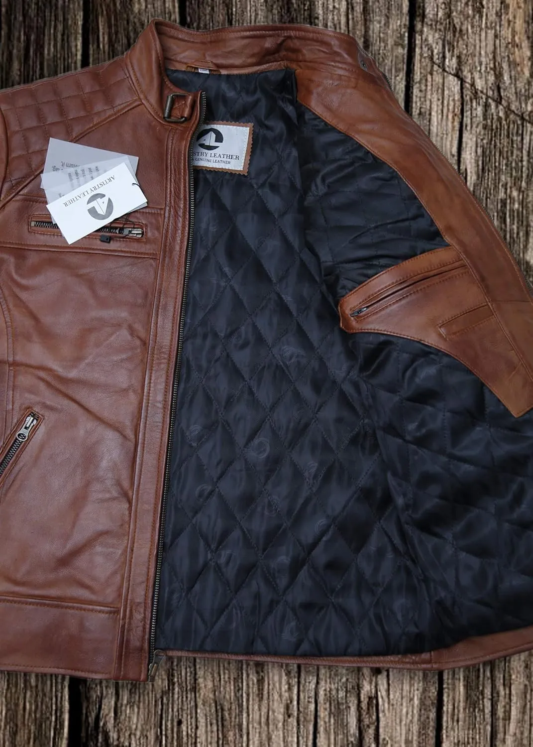Mens Genuine Leather Biker Jacket Black | Vintage Brown Distressed Lambskin Motorcycle Jackets for Men