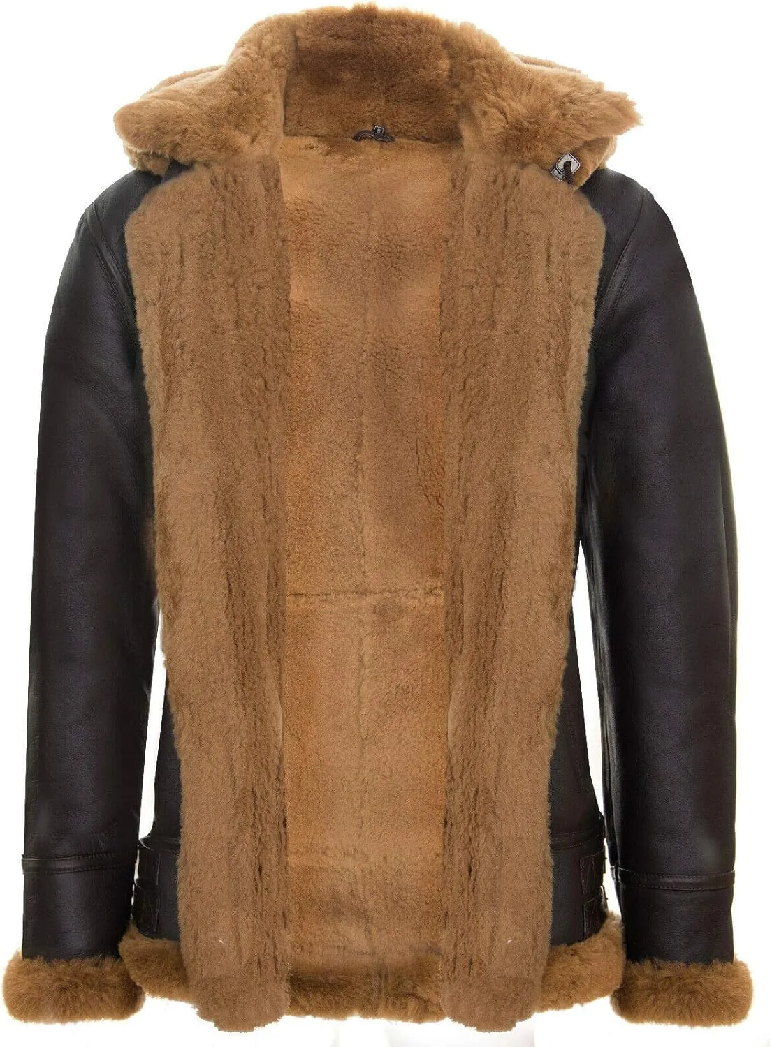 Men's Genuine Leather Sheepskin Flying Hooded Bomber B3 Aviator Pilot Jacket
