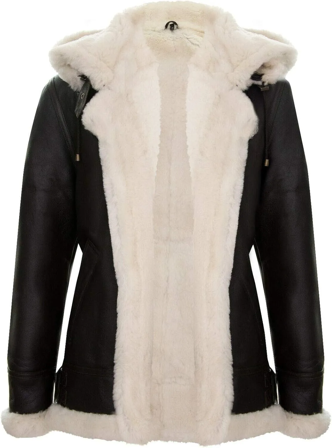 Men's Genuine Leather Sheepskin Flying Hooded Bomber B3 Aviator Pilot Jacket