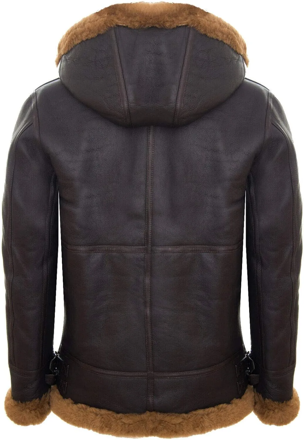 Men's Genuine Leather Sheepskin Flying Hooded Bomber B3 Aviator Pilot Jacket