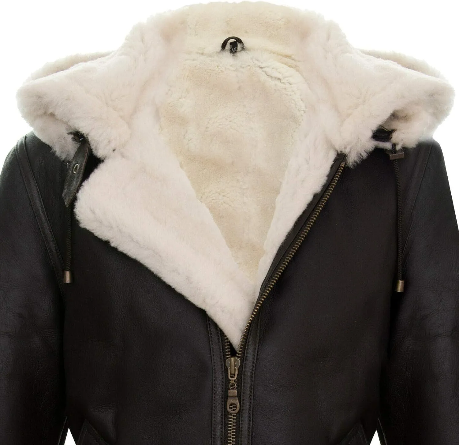 Men's Genuine Leather Sheepskin Flying Hooded Bomber B3 Aviator Pilot Jacket
