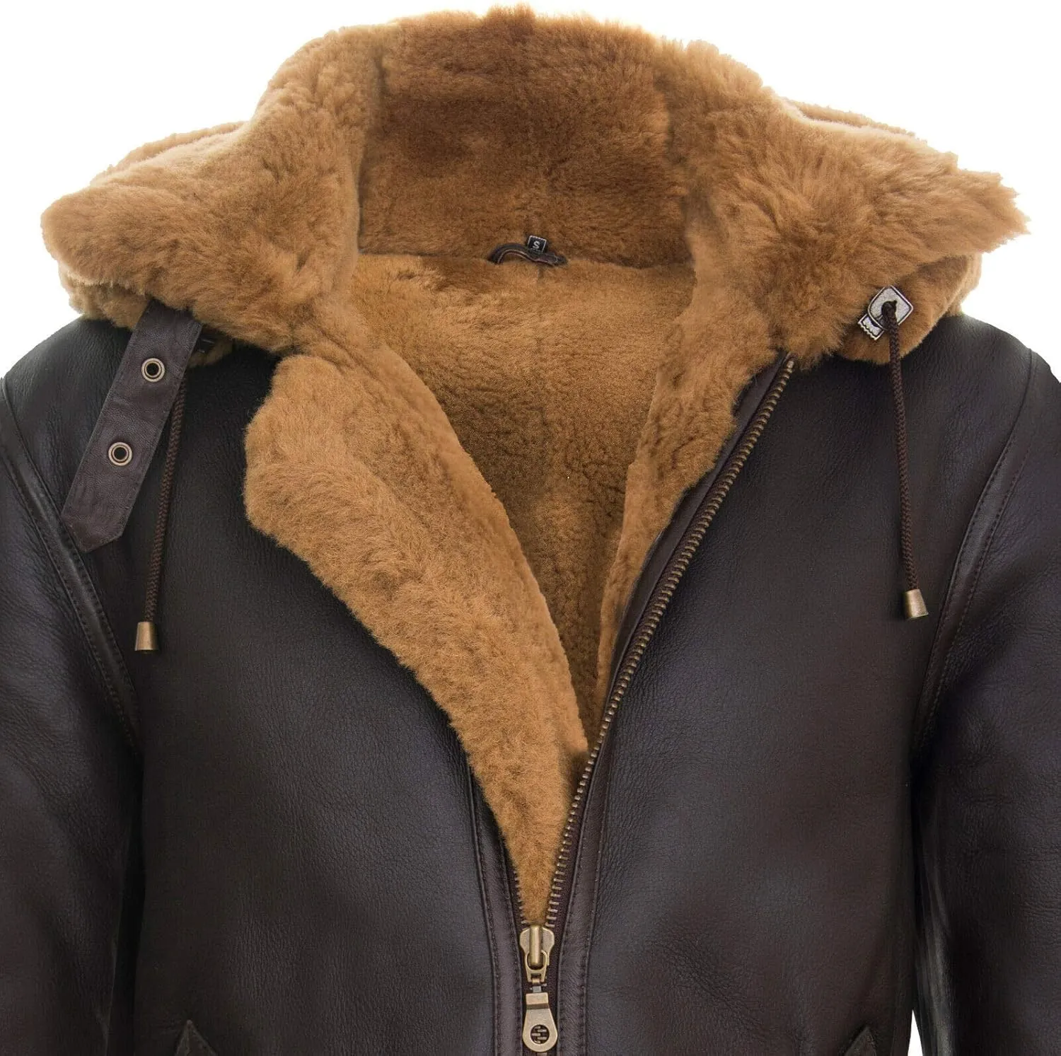 Men's Genuine Leather Sheepskin Flying Hooded Bomber B3 Aviator Pilot Jacket